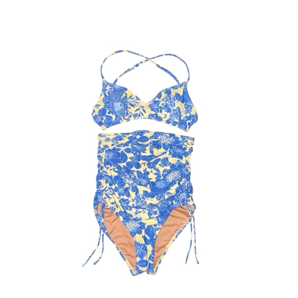 NWT J. Crew Blue Cross Back French Top With High Ruched Bottoms Bikini‎ Set XXS